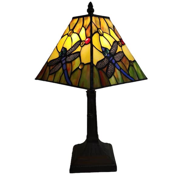 Amora Lighting 15 in. Tiffany Style Dragonfly Table Lamp
