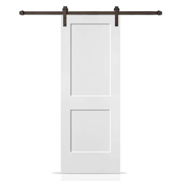 CALHOME 30 in. x 80 in. White Primed MDF Solid Core 2-Panel Shaker Interior Sliding Barn Door with Hardware Kit