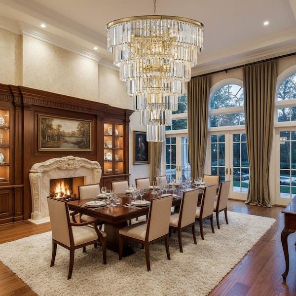 40 in. 30-Light Gold Tiered Crystal Chandelier, Luxury Pendant Light with Adjustable Height for Dining Room Foyer