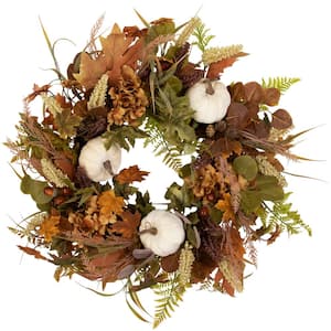 26 in. Unlit Pumpkins and Leaves Artificial Fall Harvest Wreath