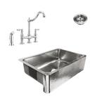 Percy All-in-One Farmhouse Polished Stainless Steel 32 in. Single Bowl Kitchen Sink with Pfister Bridge Faucet and Drain