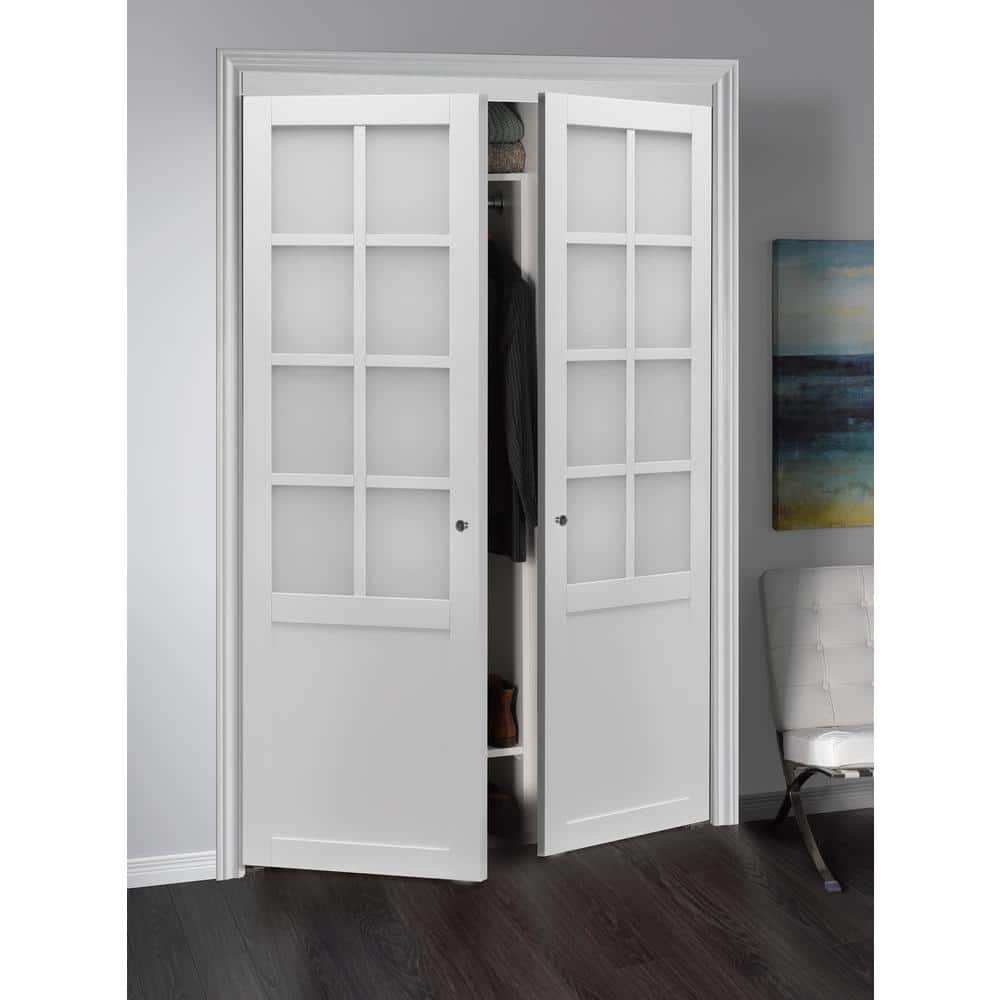 Provincial 60" White Frosted Glass Pivot Closet Door