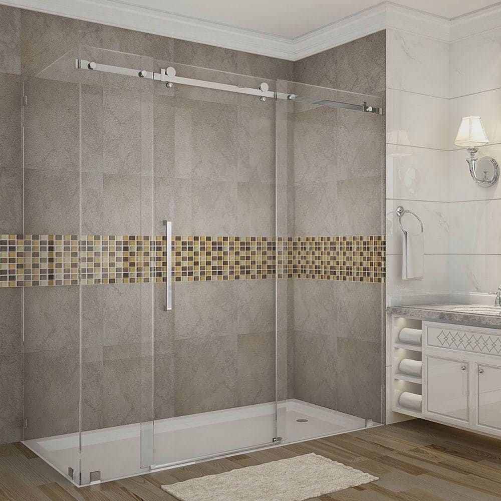 Moselle 72 in. x 33.4375 in. x 75 in. Completely Frameless Sliding Shower Enclosure in Chrome price history on PriceWatchPro