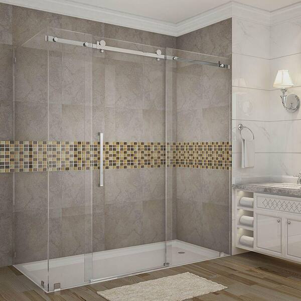 Aston Moselle 72 in. x 33.4375 in. x 75 in. Completely Frameless Sliding Shower Enclosure in Stainless Steel