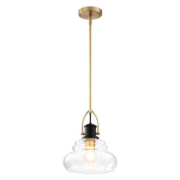 Modern 1-Light Black and Gold Pendant Light with Clear Glass Shade, No Bulb Included