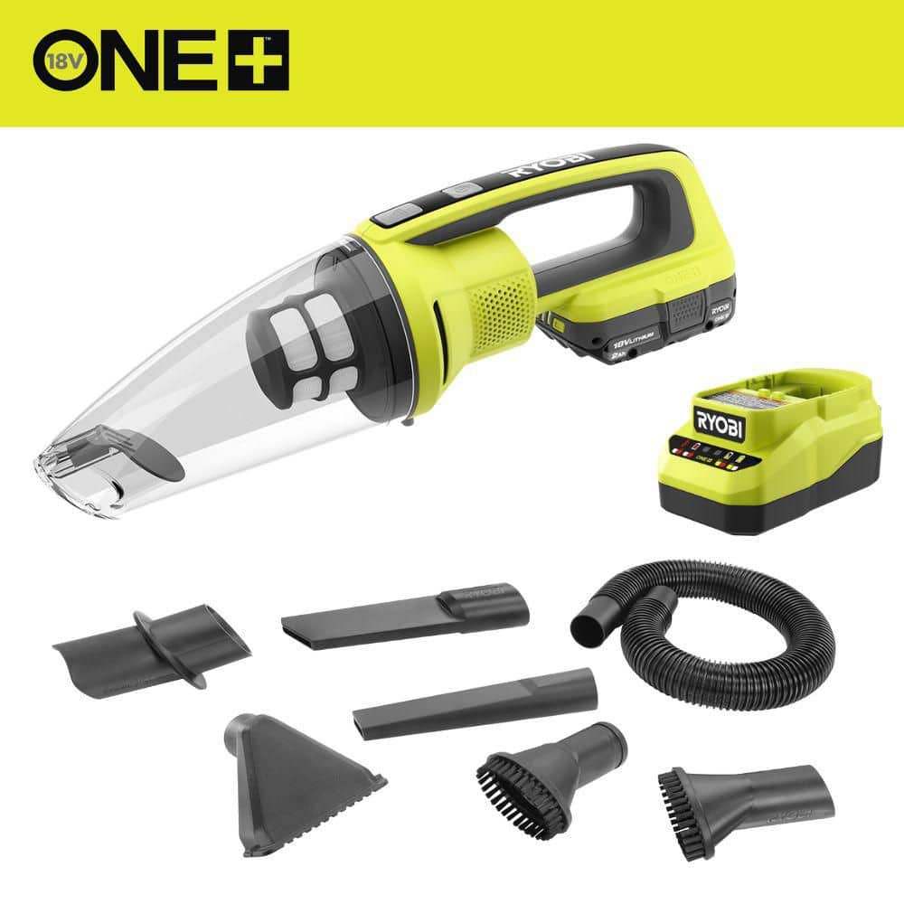 RYOBI ONE+ 18V Hand Vacuum Kit with 2.0 Ah Battery, Charger and ...