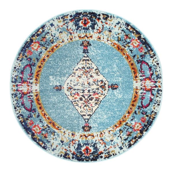 nuLOOM Veronica Oriental Persian Aqua 4 ft. x 4 ft. Round Indoor Area Rug