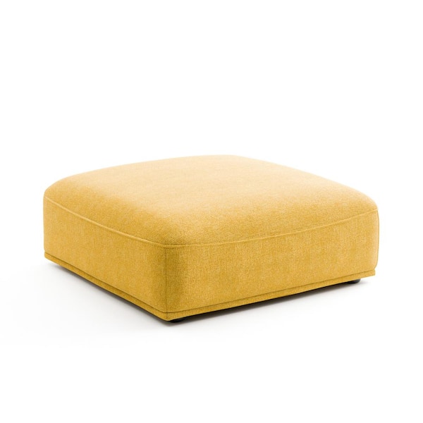 Furniture of America Fairwinds 42 in. Armless Chenille Square Modular Ottoman Sofa in Yellow - Square Ottoman