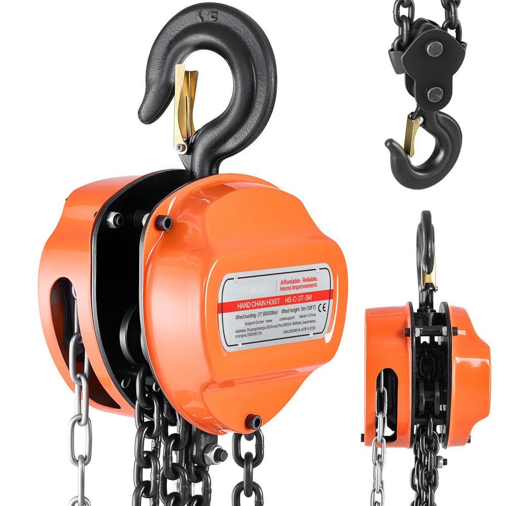 Hand Chain Hoist, 3 Ton 6,600 lbs Capacity 10 ft. Come Along, G80 Gal.vanized Carbon Steel with Double-Pawl Brake price history on PriceWatchPro