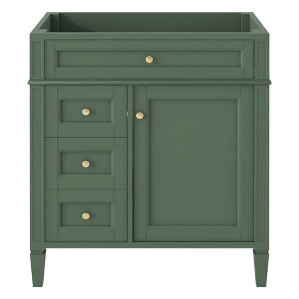 30 in. Modern Classic Bath Vanity Cabinet without Top in Green with 2 Drawers and a Tip-out Drawer