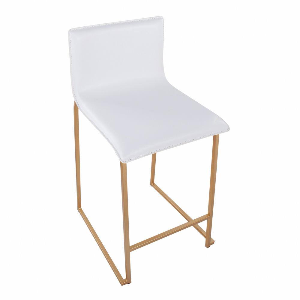 Set of 2 White Faux Leather and Gold Metal Counter Stools