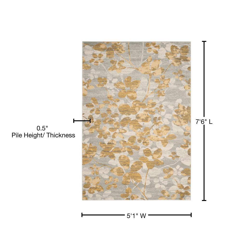 Evoke Gray and Gold Floral Synthetic Area Rug