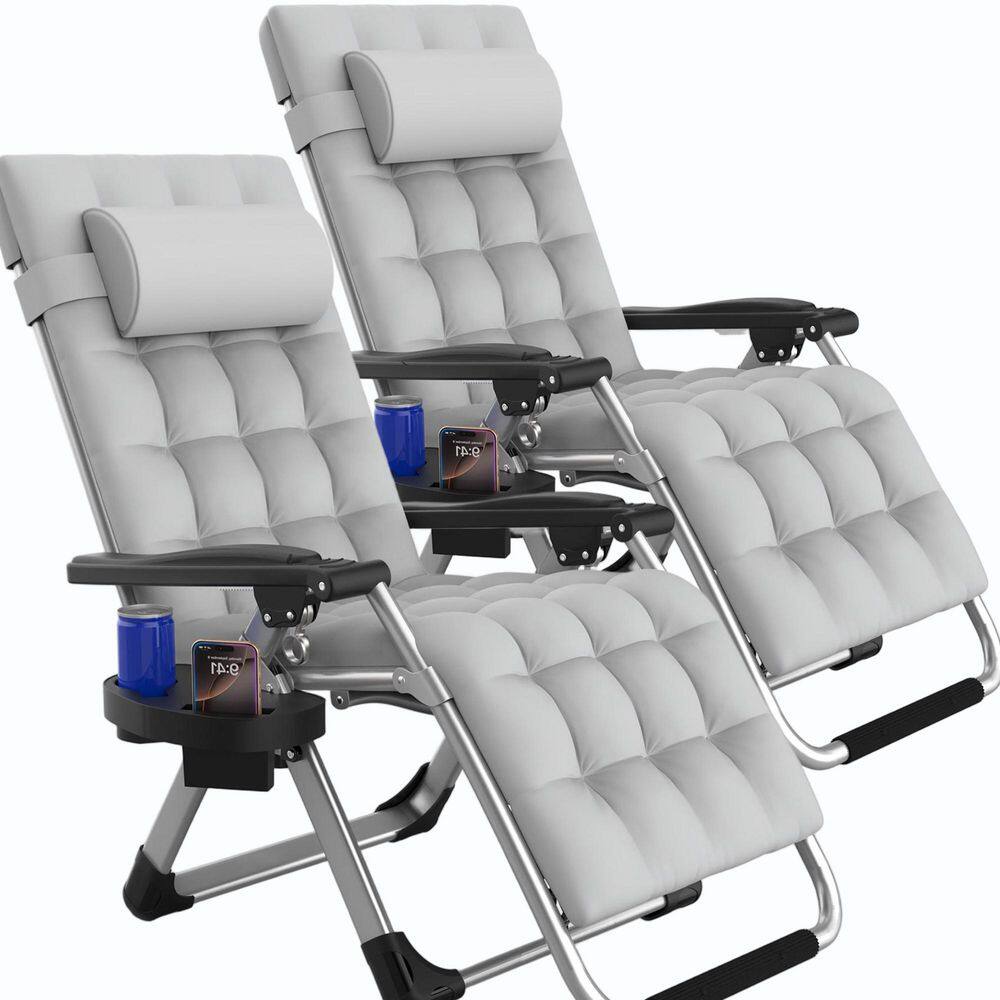 Folding Recline Chair Black Frame 2 of Pieces Metal Outdoor Chaise Lounge with CushionGuard Gray Cushions price history on PriceWatchPro