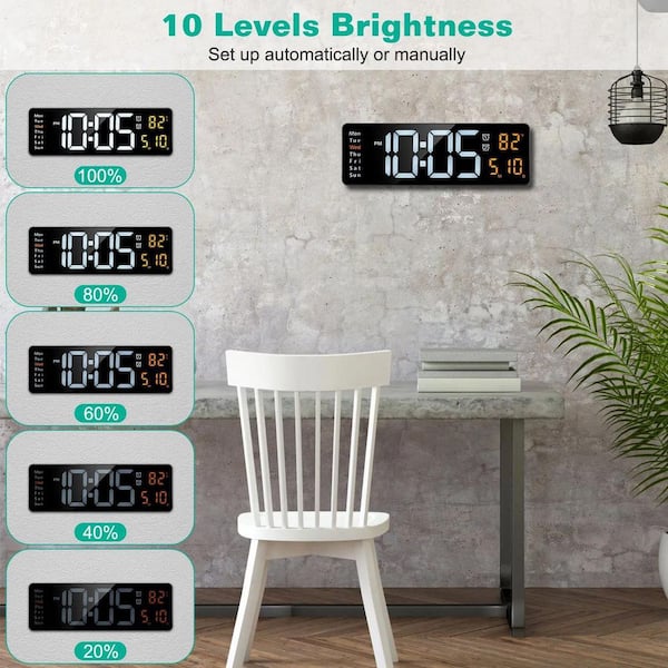Afoxsos 15.7 in. Black LED Digital Wall Clock with Remote, 3