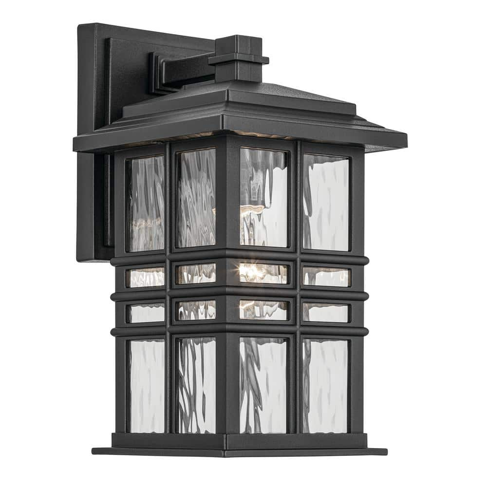 KICHLER Beacon Square 12 in. 1-Light Textured Black Outdoor Hardwired Wall Lantern Sconce with No Bulbs Included (1-Pack)