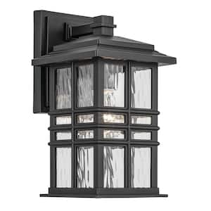 Beacon Square 12 in. 1-Light Textured Black Outdoor Hardwired Wall Lantern Sconce with No Bulbs Included (1-Pack)
