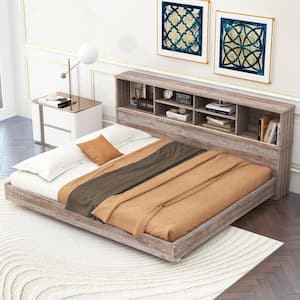 Wood Light Oak Wood Frame Full Size Daybed with 2 Cabinets 4 Storage Compartments