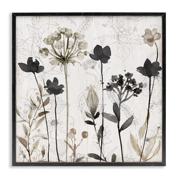Abstract Overlapping Flower Sprigs by Livi Finn Black Framed Giclee Art Print Nature 17 in. x 17 in.