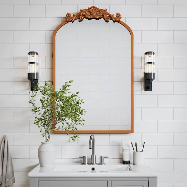 19.7 in. W x 30.3 in. H Classic Arched Recessed/Surface Mount Medicine Cabinet with Mirror in Gold