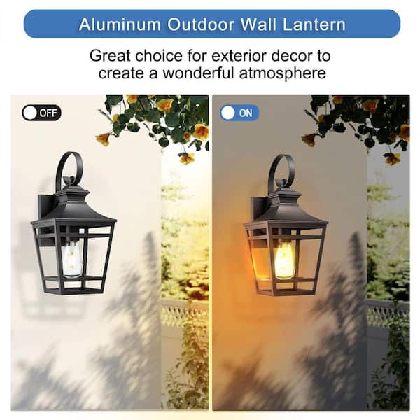 16.5 in. Black Outdoor Hardwired Wall Lantern Sconce Exterior Wall Light Fixture with No Bulbs Included (2-Pack)
