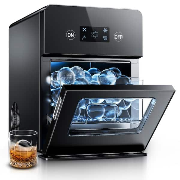 12.6 in. 22 lb. Whiskey Ball Shaped Cocktail Ice Countertop Portable Ice Maker in Black with Auto-Cleaning