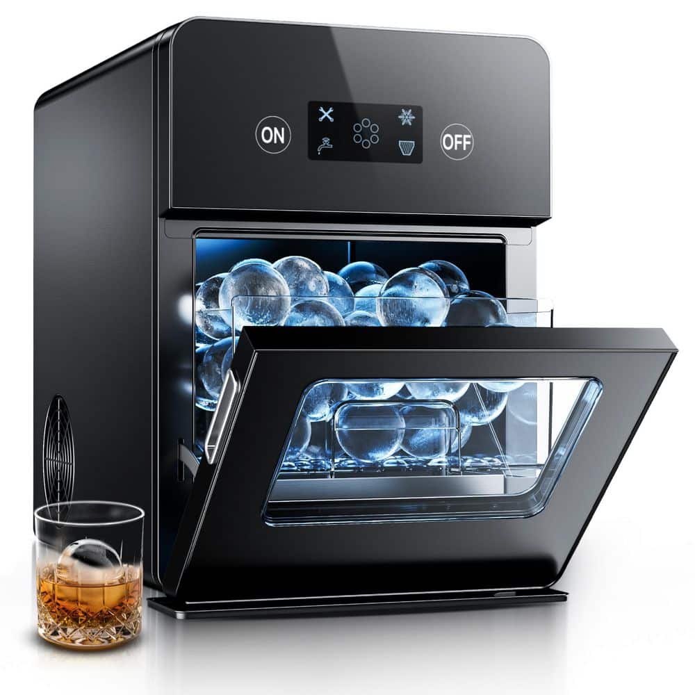 SIMZLIFE 12.6 in. 22 lbs. Whiskey Ball Shaped Cocktail Ice Portable Countertop Ice Maker in Black with Auto-Cleaning