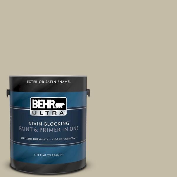 BEHR ULTRA 1 gal. #UL190-8 Celery Powder Satin Enamel Exterior Paint and Primer in One