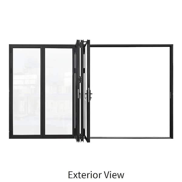 ATVIO Matte Black Right to Left Out-Swing Thermal Break Aluminum Folding Patio Door with Locks 144 in. x 80 in.