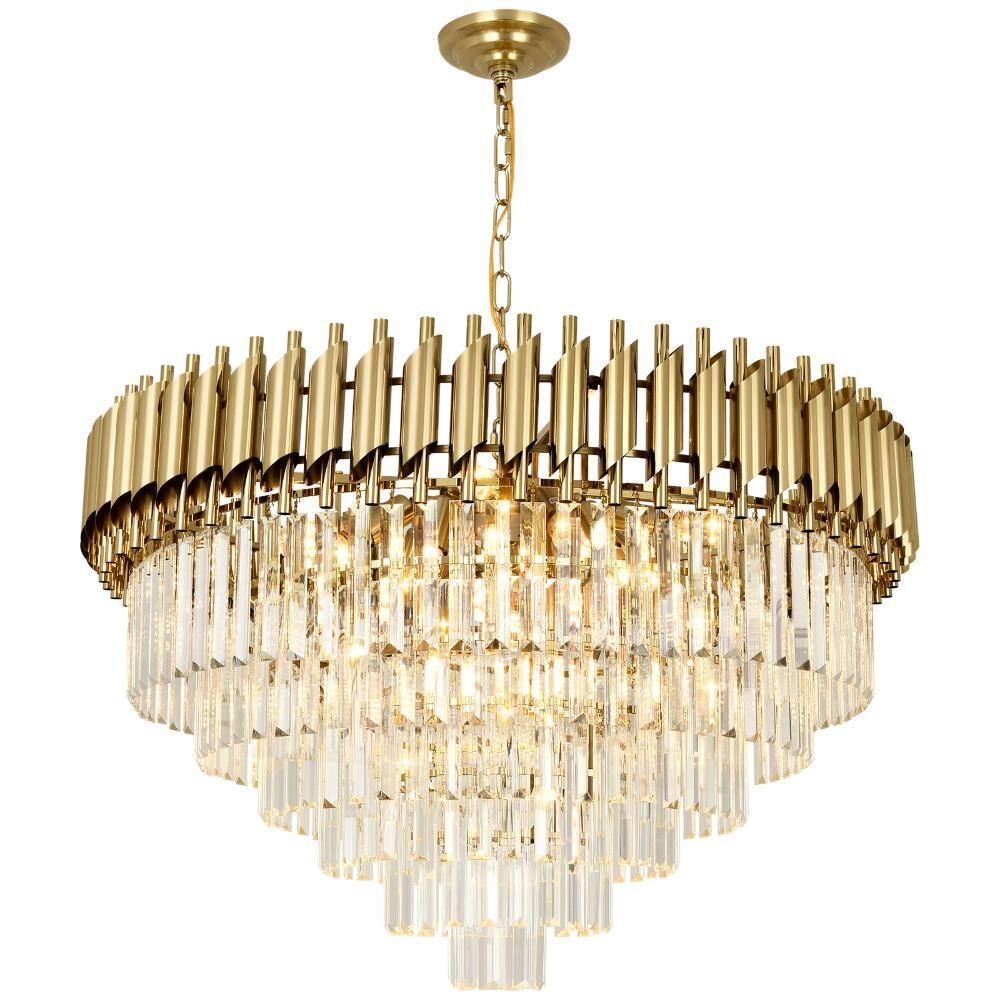 Modern Crystal Chandelier 31.6 in. 17-Light Brass Gold Chandelier for Dinning Room, Living Room, Foyer, Bedroom price history on PriceWatchPro