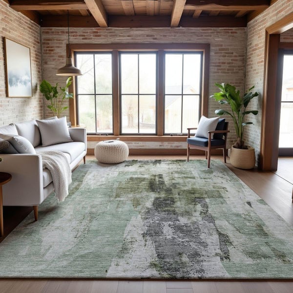 Mayfield Premium Machine Washable Abstract AMF1076 Mint 8 ft. x 10 ft. Area Rug