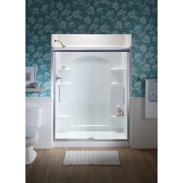 Ensemble 34 in. x 60 in. Single Threshold Shower Floor in White