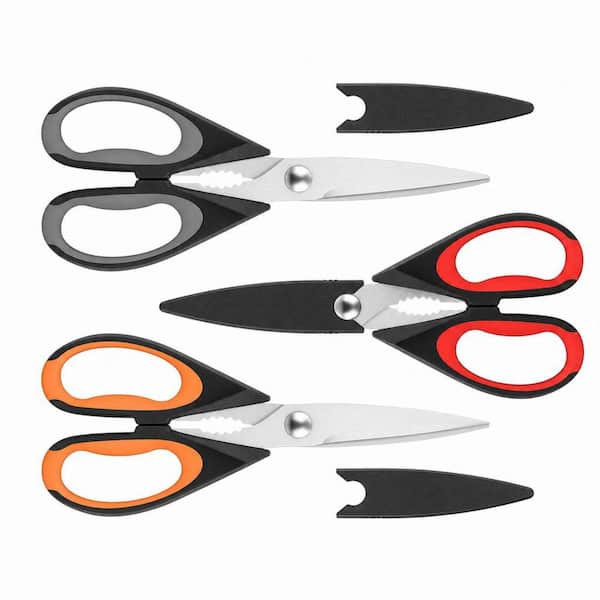 3-Pack 8.5 in. Stainless Steel Kitchen Scissors with Protective Sheath and Soft Grip Comfort Handle, Kitchen Shears