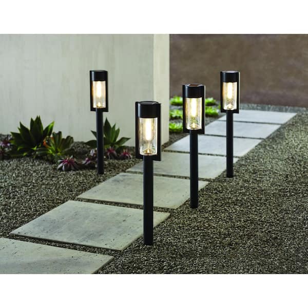Hampton Bay 15 Lumens Black LED Modern Outdoor Solar Bollard Path Light Set with Vintage Bulb (12-Pack)