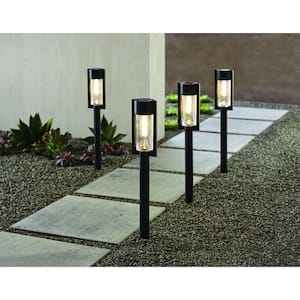 15 Lumens Black LED Modern Outdoor Solar Bollard Path Light Set with Vintage Bulb (12-Pack)