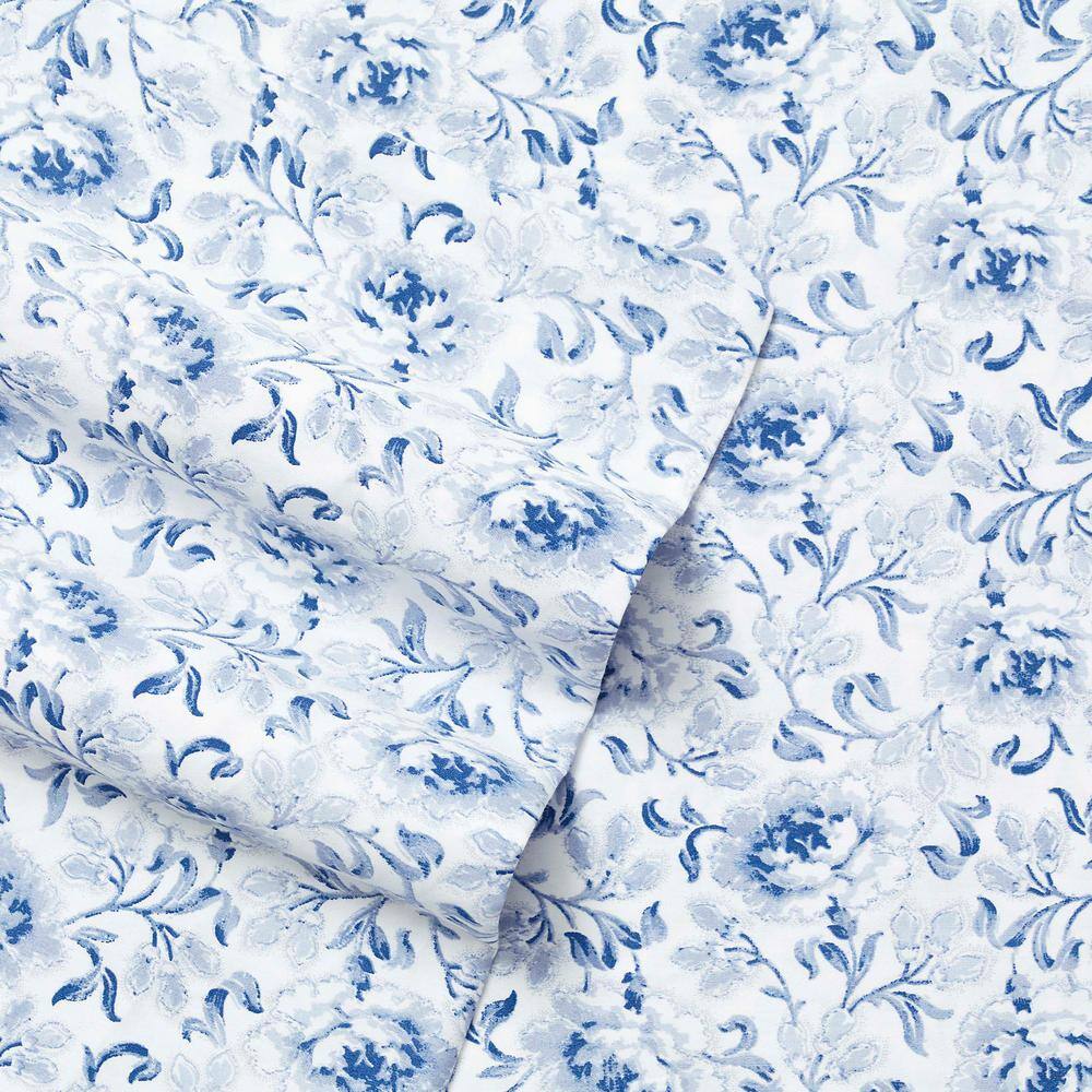 Lorelei Blue Floral Cotton Queen Sheet Set