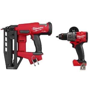 M18 FUEL 18V Lithium-Ion Brushless 16-Gauge Straight Finish Nailer with M18 FUEL 1/2 in. Hammer Drill/Driver