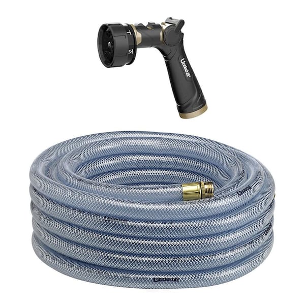 Underhill Proline Master Gold 7-Pattern Spray Nozzle with 100 ft. Clear Garden Hose, Shower Wand Nozzle Type