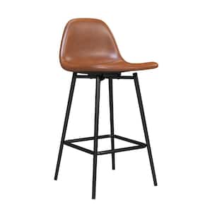 Cooper 33 in. Counter Height Metal Upholstered Stool with Low Back, Camel Faux Leather