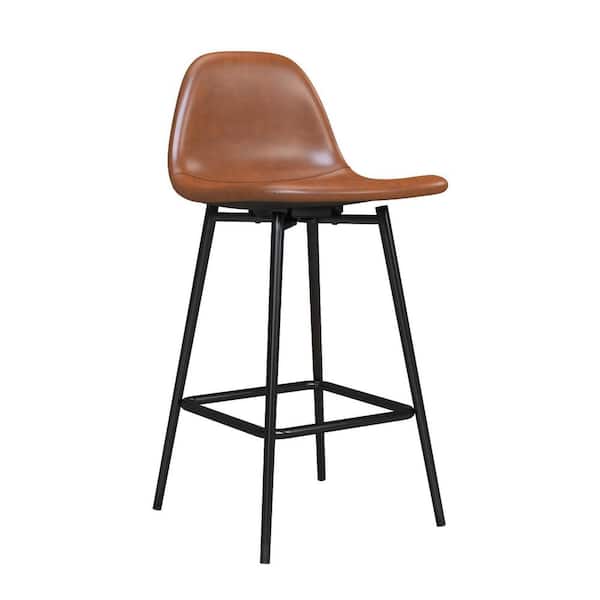 DHP Cooper 33 in. Counter Height Metal Upholstered Stool with Low Back, Camel Faux Leather