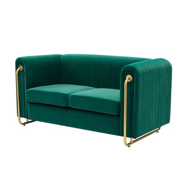 ARTFUL LIVING DESIGN Samuel 59.4 in. W Soft Contemporary Round Arm Polyester Straight Sofa with Metal Legs in Green (2-Seater)