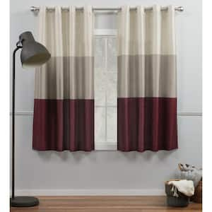 Chateau Burgundy/Taupe Stripe Light Filtering Grommet Top Curtain, 54 in. W x 63 in. L (Set of 2)