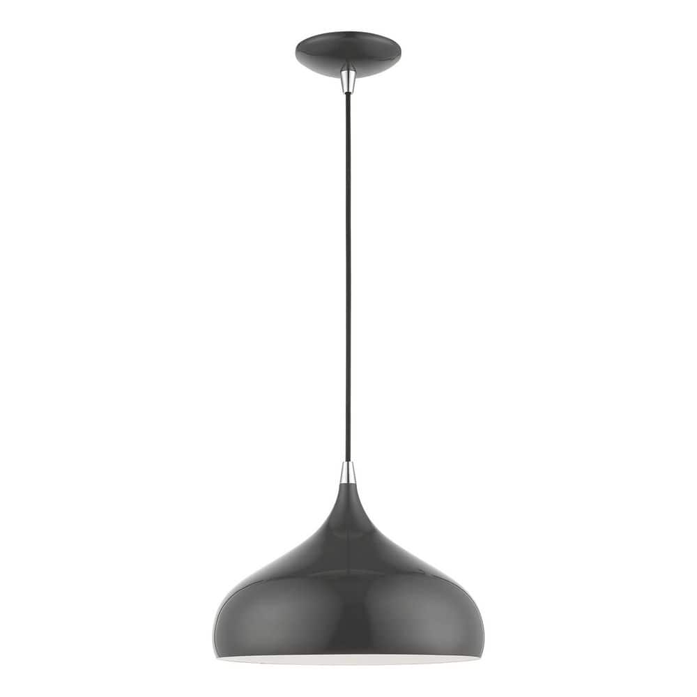 Livex Lighting Amador 1-Light Shiny Dark Gray Pendant with Polished ...