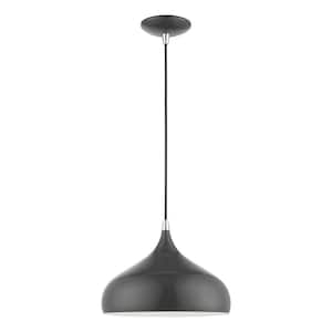 Amador 1-Light Shiny Dark Gray Pendant with Polished Chrome Accents
