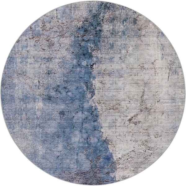 Dream Shag Premium Machine Washable Abstract ADS646 Blue 8 ft. x 8 ft. Round Rug