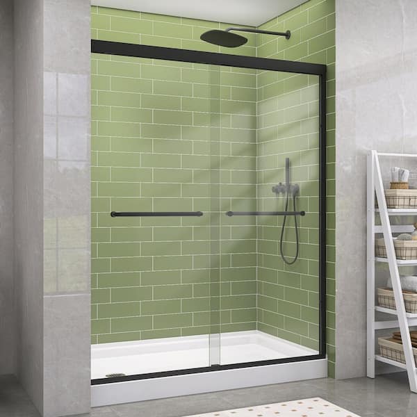 56 in.-60 in. W x 72 in. H Double Sliding Framed Shower Door in Matte Black with 1/4 in. (6 mm) Clear Glass