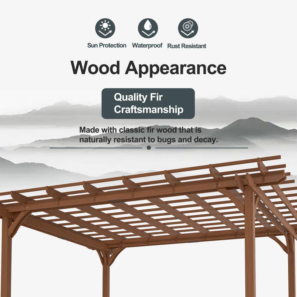 14' x 12' Natural Wood Outdoor Pergola with Flat Canopy