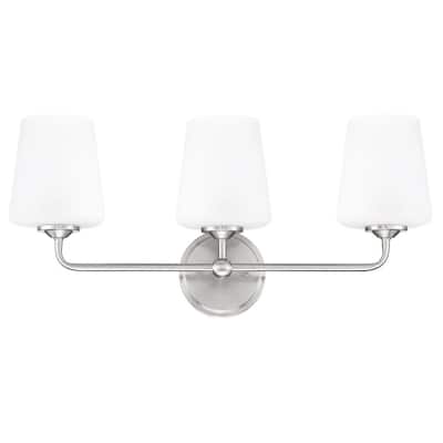 Corin 23.8 in. 3-Light Satin Nickel Bathroom Vanity Light with Frosted Glass Shades