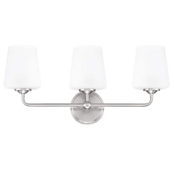 Corin 23.8 in. 3-Light Satin Nickel Bathroom Vanity Light with Frosted Glass Shades
