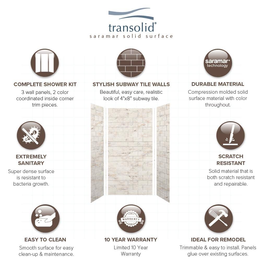 Biscotti Marble 36" x 36" x 72" 3-Piece Shower Wall Kit