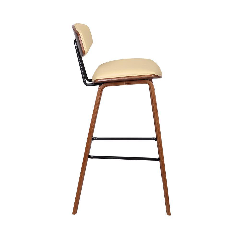 Contemporary Cream Faux Leather & Walnut Wood Bar Stool